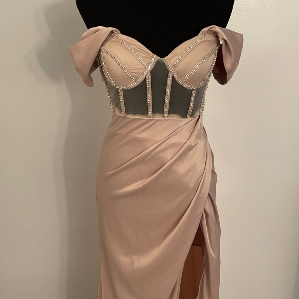 Satin off the shoulder dress, worn once.